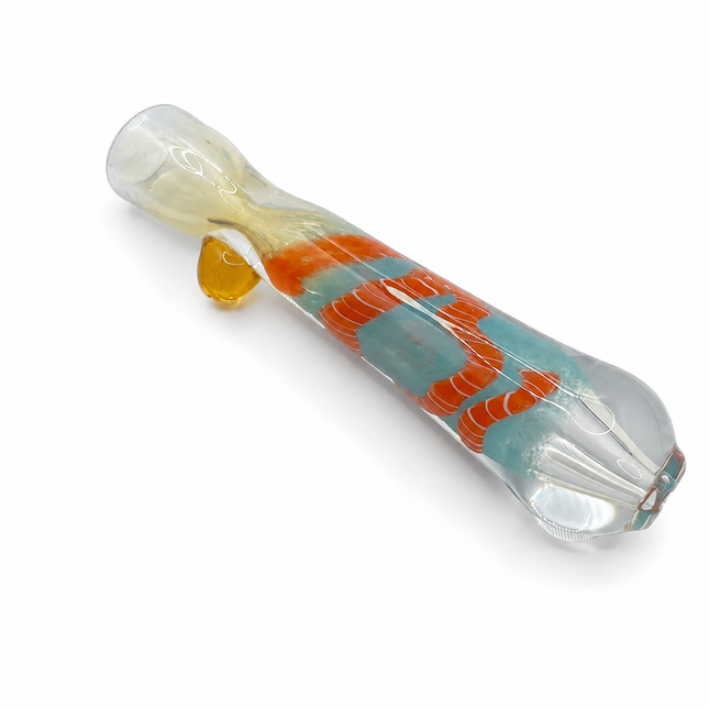 Coral Breeze Handcraft Glass Chillum Pipe Clear Aqua Orange 3~3.5 inch