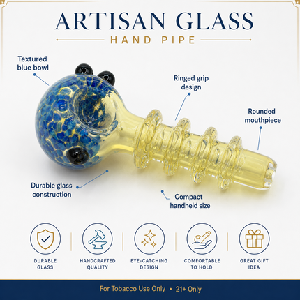 Topaz Sapphire Blue Glass Spoon Pipe with Spiral Ring Handle- 4 inch