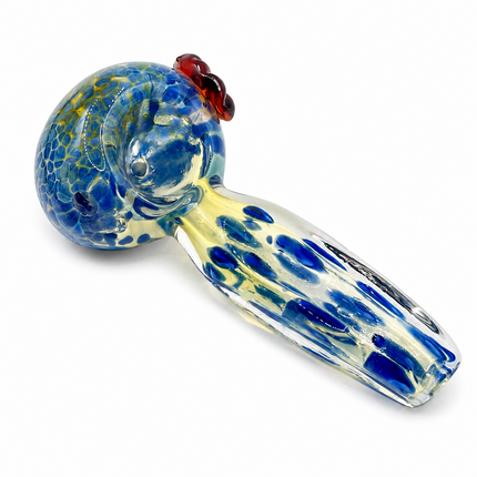 Ghost Clear Glass Pipe Sapphire Crackle Bowl Red Accent Hand Pipe - 4.5 inch