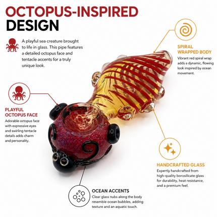 Octopus Invasion Scarlet Rib Cage High Quality Glass Hand Pipe 4.5 Inch