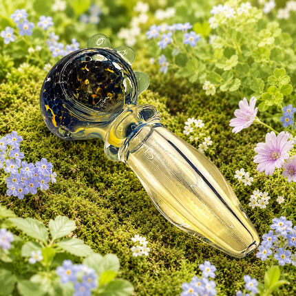 Galaxy Dot Amber Glass Spoon Pipe – 3.5 Inch Hand Pipe Deep Bowl Raised Dots