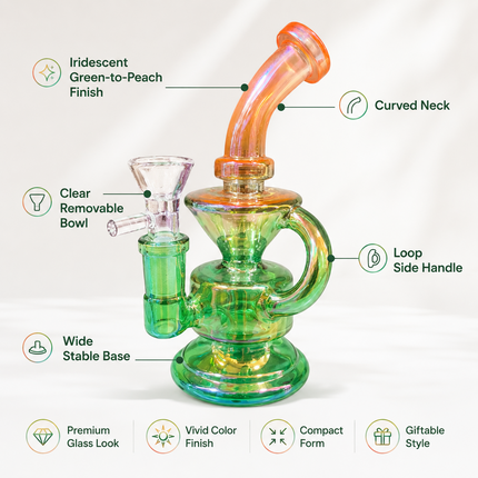 Mini Green Orange Chrome Recycler Glass Bong with Bowl & Loop Handle - 6 inch