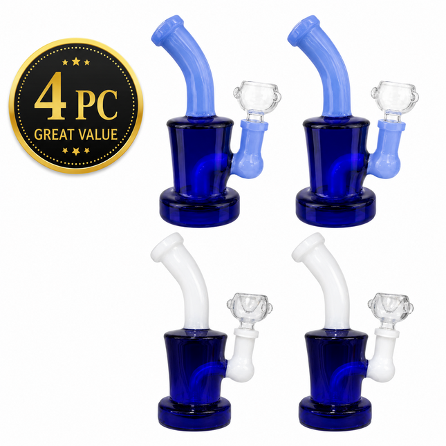 [4PC Bundle] Blue + Smoke Drum Body Disc Perc Water Pipe 14mm 6 inch
