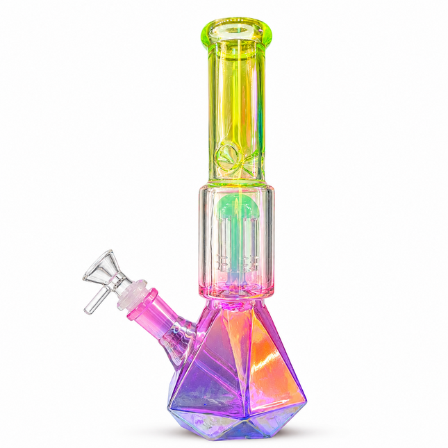 Stratos Chrome Lime Green Pink Purple Geometric Glass Bong Ice Catcher 12 Inch