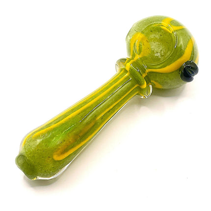 Green Riddler Glass Spoon Pipe with Yellow Stripe – 4 Inch Hand Pipe