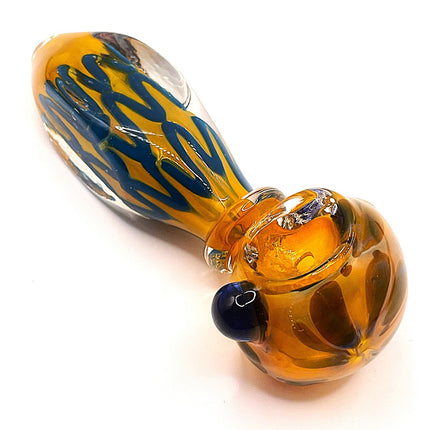 Honey Blue Riddler Glass Spoon Pipe with Carved Grip – 4 Inch Deep Bowl