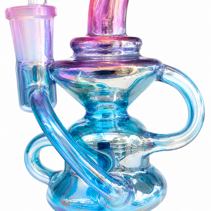 Mini Pink Blue Chrome Recycler Glass Bong with Bowl & Loop Handle - 5 inch