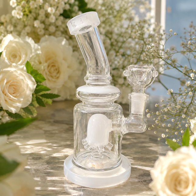 White Accent Glass Water Pipe Clear Multi-Arm Percolator 7.5 inch