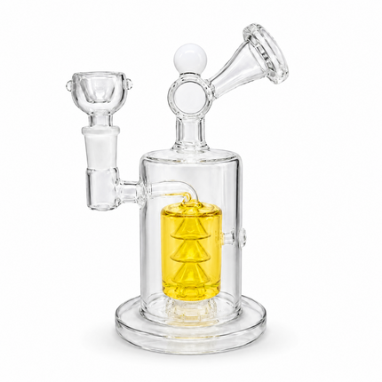 Clear 8 Inch Glass Water Pipe with Yellow Glycerin Chamber and Bowl