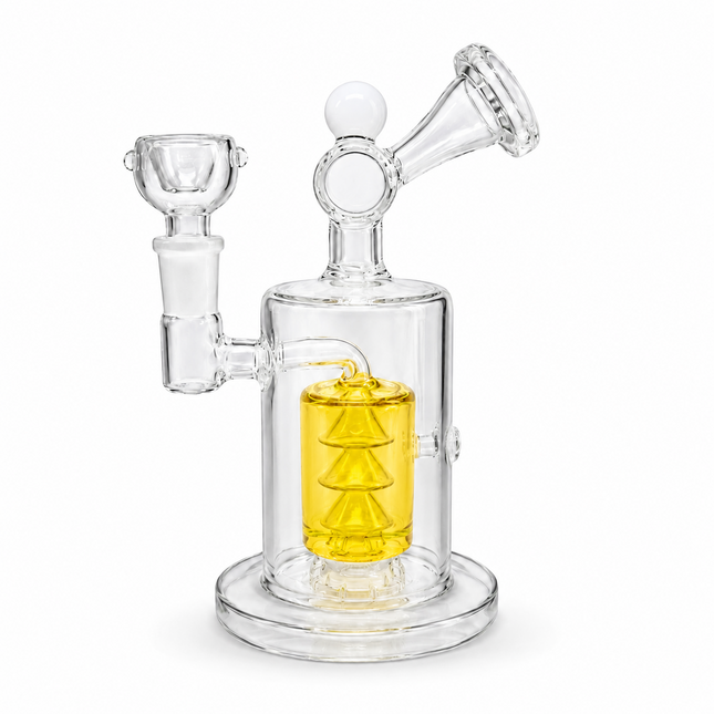 Clear 8 Inch Glass Water Pipe with Yellow Glycerin Chamber and Bowl