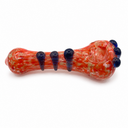 Orange Red Frit Handcraft Glass Spoon Pipe Blue Marble Accents 4.5 inch
