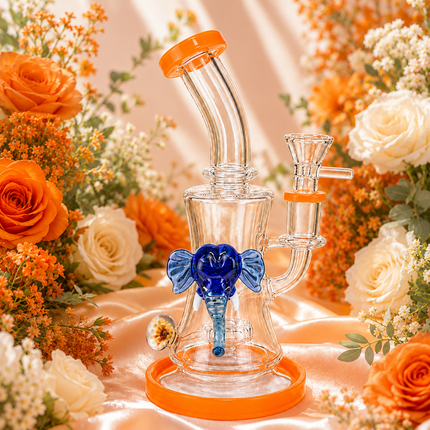 Sunset Mammoth Disc Perc Dandelion Accent Glass Bong Orange Blue Clear 10 Inch