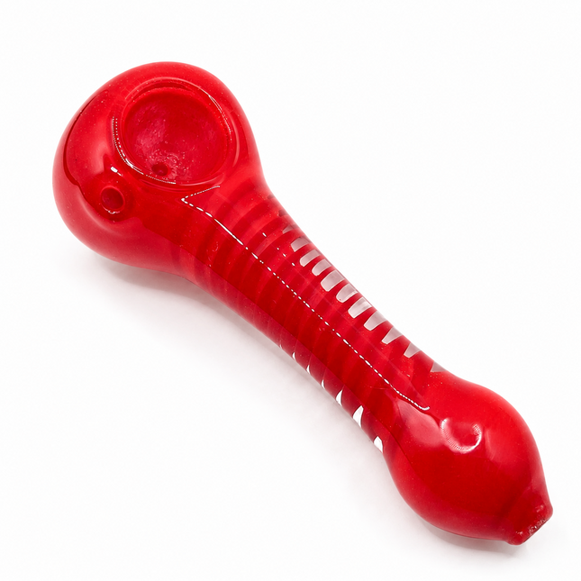 Crimson Red Glass Spoon Pipe with Twisted Stripe Handle - 4.5 inch