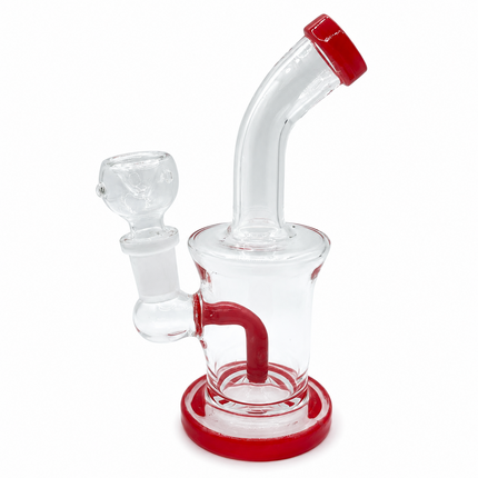 Red Accent Clear Mini Glass Water Pipe – 6–6.5 Inch Compact Bong with Bowl