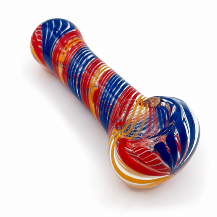 Carnival Stripe Glass Spoon Pipe – 4.5 Inch Red Blue Yellow Hand Pipe