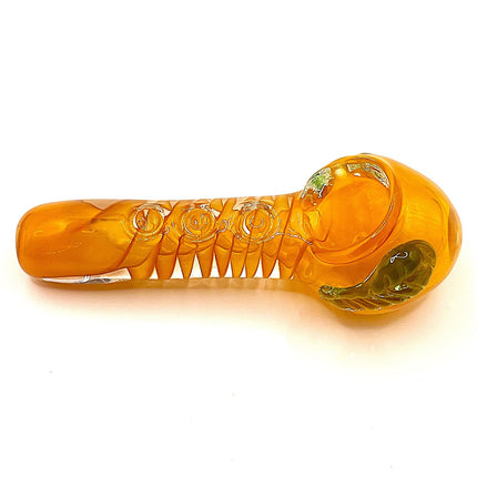 Pumpkin Glass Spoon Pipe with Green Leaf Detail – 4 Inch Hand Pipe Deep Bowl