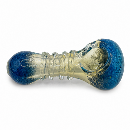 Frosted Cobalt Glass Spoon Pipe – 4 Inch Blue Clear Hand Pipe Textured Bowl