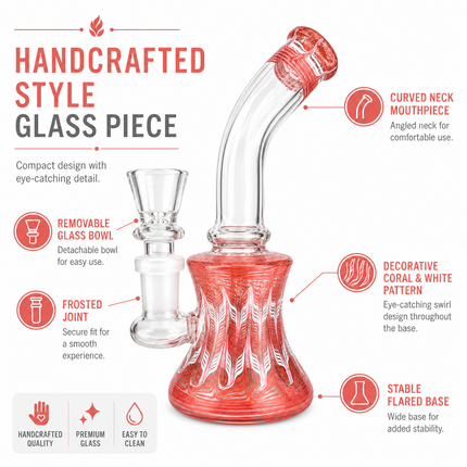 Mini Crimson White Wig Wag Glass Bong with Bowl - Approx. 7 inch