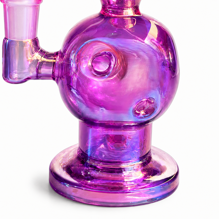 Pink Purple Iridescent Orb Glass Water Pipe 14mm Bowl Curved Neck 7.5 inch