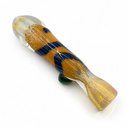 Golden Navy Handcraft Glass Chillum Pipe Amber Blue Wave 3~3.5 inch