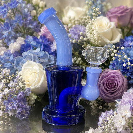 [4PC Bundle] Teal + Blue White Drum Body Disc Perc Water Pipe 14mm 6 inch