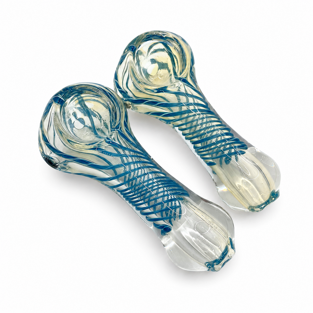 [2PC Bundle] Aqua Current Spiral Handcraft Glass Pipes 3 inch