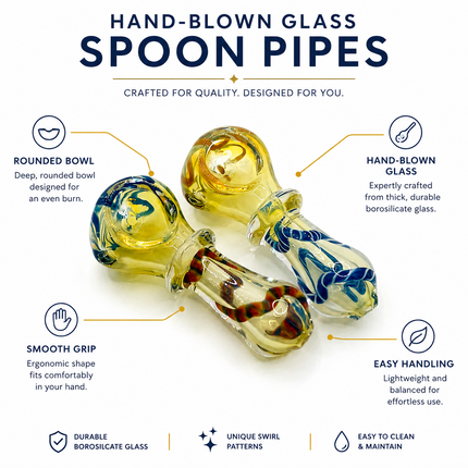 [2PC Bundle] Golden Bloom Swirl Glass Hand Pipe Set Assorted Colors