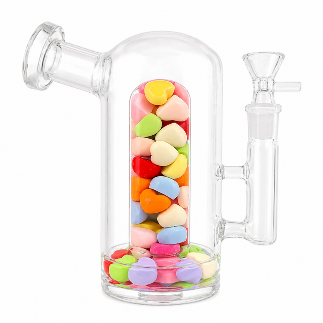 Colorful Heart Glass Water Pipe Clear Heart Bead Design 14mm Bowl 8.5 inch