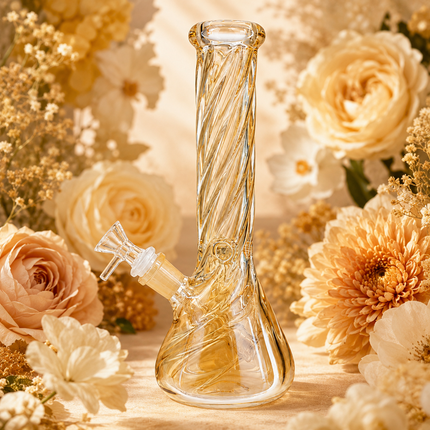 Gold Mirror Chrome Twisted Neck Beaker Glass Water Pipe 14mm Bowl 11 inch