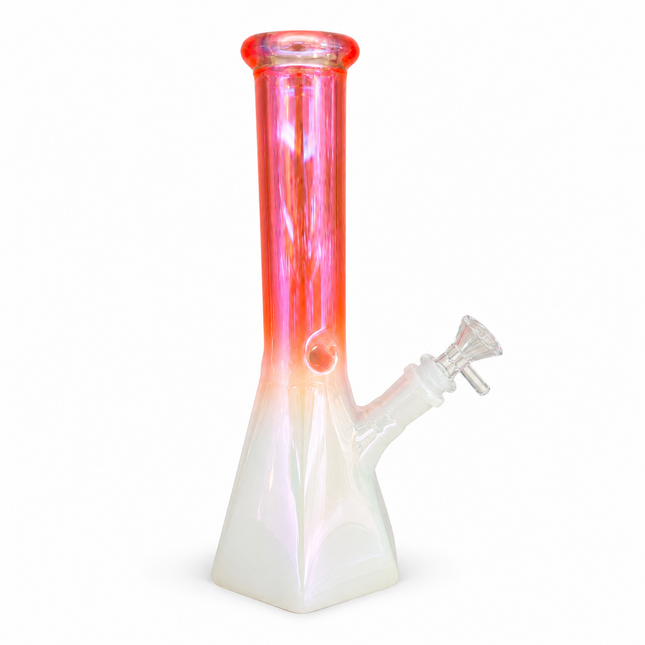 Coral Pink Chrome Hexagon Glass Water Pipe Ice Catcher 14mm Bowl 10.5 inch