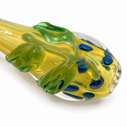 Citrus Leaf Glass Spoon Pipe with Blue Dots – 4 Inch Hand Pipe
