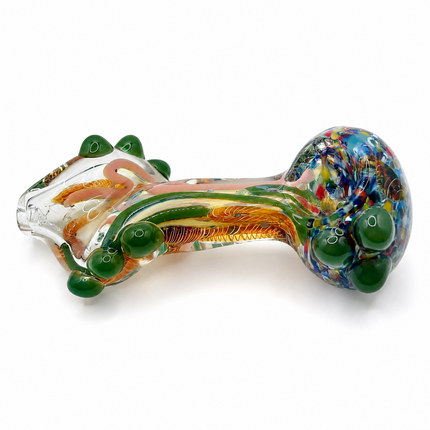 Festival Garden Glass Spoon Pipe with Green Marbles – 4 Inch Hand Pipe