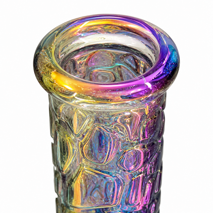 Aurora Chrome Rainbow Textured Straight Tube Glass Bong 14mm Bowl – 12 Inch