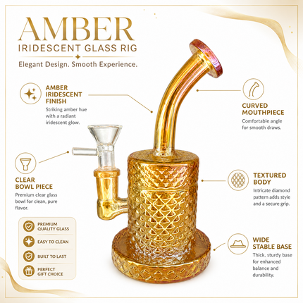 Gold Chrome Pineapple Textured Glass Water Pipe with 14mm Bowl