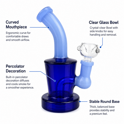 3PC Blue Emerald Amber Mix Disc Perc Water Pipe Set 14mm 6 Inches