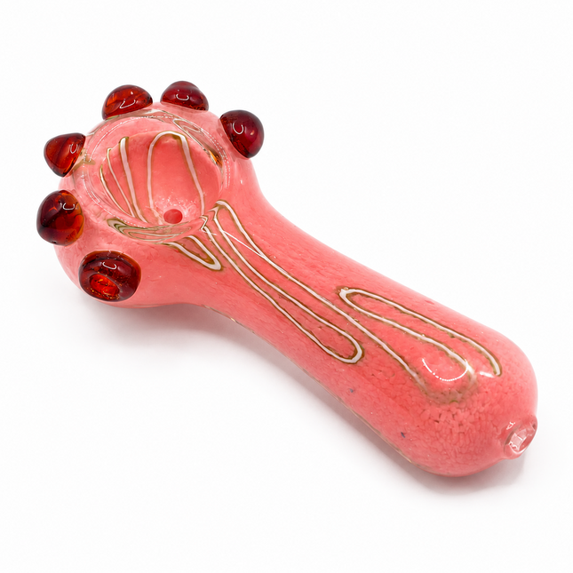 Pink Glass Palm Hand Pipe Amber Dot Spoon Pipe - 4.5 inch