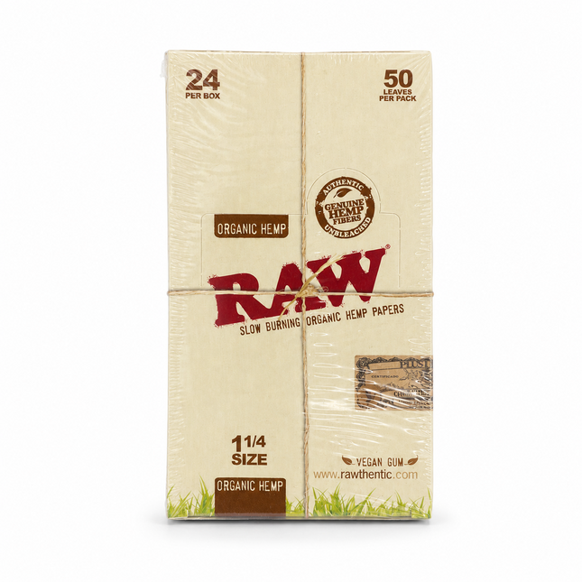 RAW Organic Hemp 1 1/4 Rolling Papers Box – 24 Packs, 50 Leaves Per Pack