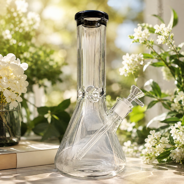 Black Accent Beaker Glass Water Pipe Ice Catcher 14mm Bowl - 10.5 inch