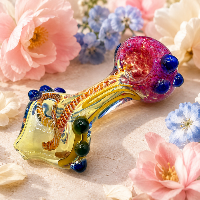 Cosmic Reef Handcraft Art Glass Pipe Pink Blue Swirl 4-4.5 inch