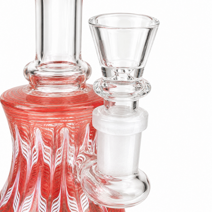 Mini Crimson White Wig Wag Glass Bong with Bowl - Approx. 7 inch