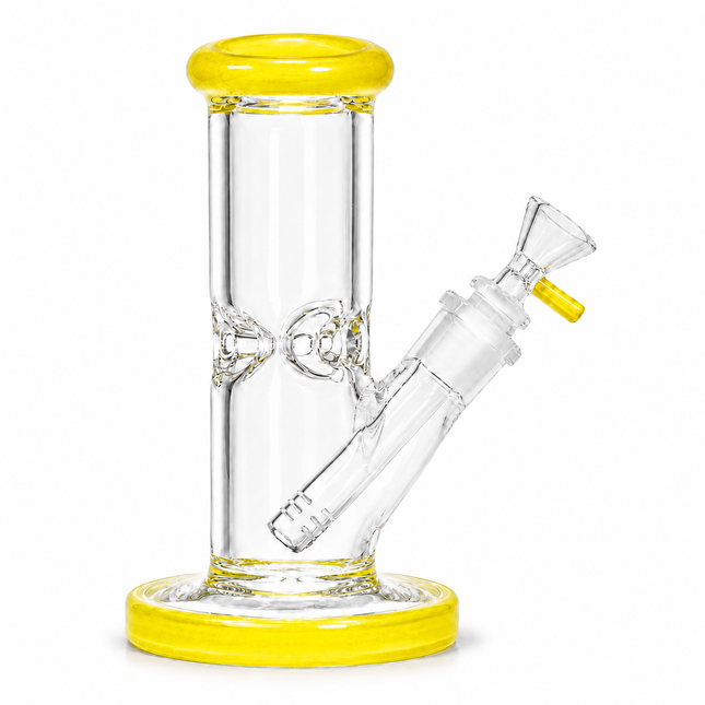 Yellow Accent Straight Tube Glass Water Pipe Ice Catcher Downstem 10 inch