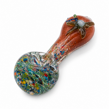 Carnival Flower Glass Spoon Pipe 4 Inch Orange Multicolor Hand Pipe