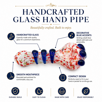 Red White Frit Handcraft Glass Spoon Pipe Cobalt Blue Marble Accents 4.5 inch