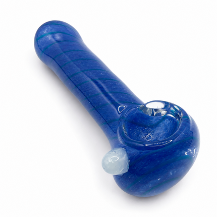 Royal Blue Triple Stripe Bubble Accent Glass Spoon Pipe – 4.5 Inch Multicolor Ha