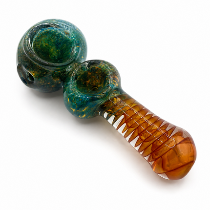 Kryptonite Amber Lagoon Double Bowl Handcraft Glass Pipe Teal Amber 4.5 inch