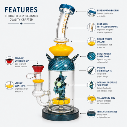Stormfang Guardian Fairy Perc 14mm Glass Bong  - Made in USA - 11 Inch