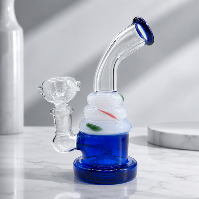 Cobalt Blue Soft Cone Mini Glass Bong 6" 14mm Bowl Bent Neck Water Pipe
