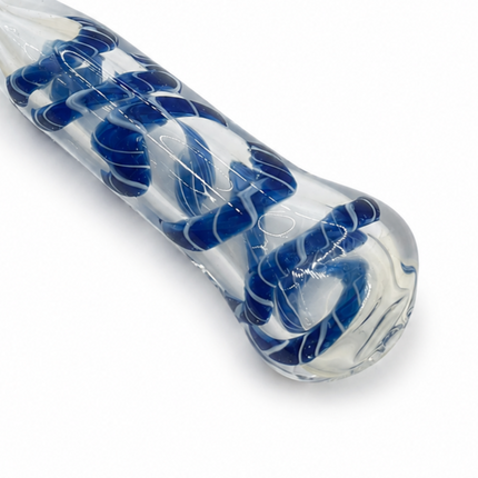 Sapphire Cloud Handcraft Glass Chillum Pipe Blue White Wave 3~3.5 inch