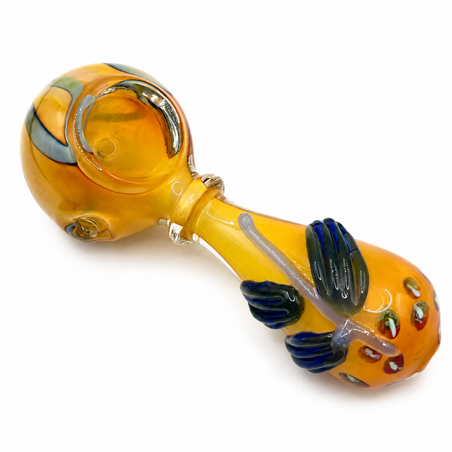 Amber Pumpkin Glass Spoon Pipe with Navy Leaf Accents - 4 inch