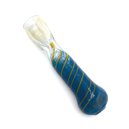 Ocean Gold Handcraft Glass Chillum Pipe Blue Yellow Spiral 3~3.5 inch